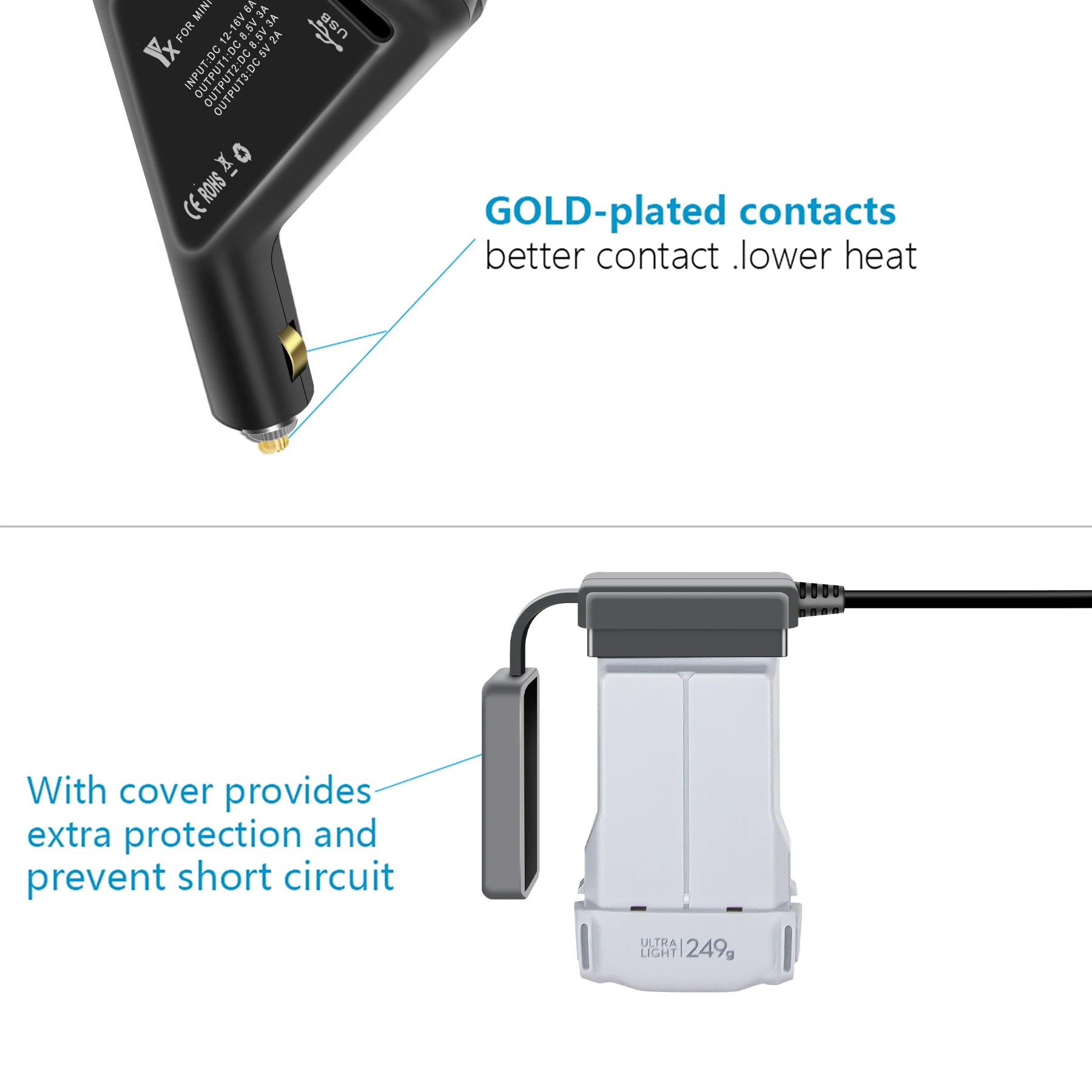 3 in 1 Car Cargador For DJI Mini 3/3 Pro/4 Pro Intelligent Battery Charging Hub Car Connector USB Adapter Multi 2 Battery 3 in 1 Car Cargador For DJI Mini 3/3 Pro/4 Pro Intelligent Battery Charging Hub Car Connector USB Adapter Multi 2 Battery